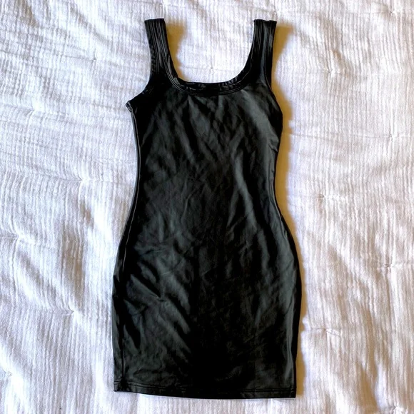 Shein Dresses | Shein Black Faux Leather Dress- Xs | Color: Black | Size: Xs | Pm-81362523's Closet
